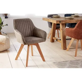 Drehbarer Design Stuhl LIVORNO vintage taupe Buchenholz Beine mit Armlehnen