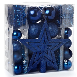 HEITMANN DECO Weihnachtsbaum-Schmuck - blau - 45-teilig - Set inkl. Baumspitze, Kugeln, Perlketten und Girlanden - Kunststoff