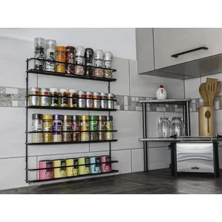 Nestler Gewürzregal Schranktür 4-Etagen - breit - Gewürz Organizer hängend - Spice Rack Organizer für 4x10 Gewürzgläser - Gewürzregal Küchenschrank – Küchenregal 42.5 x 50.0 x 6.5cm (schwarz)