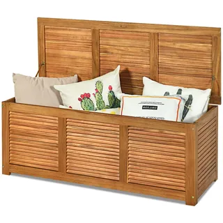 HOMASIS 178L Auflagenbox wetterfest, XXL Gartenbox aus Akazienholz, Aufbewahrungsbox mit Deckel & Griff, Kissenbox Kissentruhe Auflagentruhe Gartentruhe Terrassenbox Outdoor, 120 x 45 x 45 cm, Natur