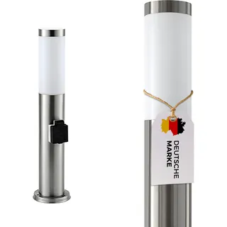 Maxkomfort Wegeleuchte Aussenleuchte mit Steckdose 50cm Standleuchte Standlampe Gartenleuchte Edelstahl E27 232-500-SD