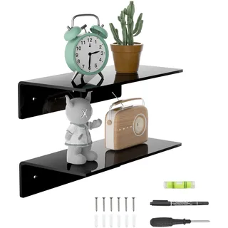 Sezanrpt 30cm kleine Schwarze Wandregale 2er-Set, Acryl schwimmendes Regal für Wand, Wand montiertes Display Regal für Schlafzimmer, Wohnzimmer, Funko Pop Regale, Smart Lautsprecher