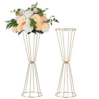 Sziqiqi Blumenständer für Hochzeits Deko - 60cm Gold Geometrische Trompete Vasen für Tisch Satz von 2 Metall Display Blumensäule für Wedding Birthday Party Große Blumenstand für Kunstblumen