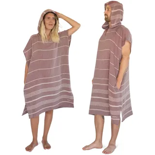 LeStoff Badeponcho - 50% Bio-Baumwolle 50% Hanf - Leicht, Saugstark, Schnelltrocknend, Bio, Strandponcho Kapuze, Handtuchponcho, Surf Poncho, Handtuchkleid, Duschponcho, Umziehponcho (Bordeaux, L)