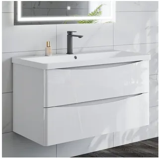 duschspa Waschtisch Waschbecken mit Unterschrank Waschtischunterschrank Smiley, Badmöbel in Breite 50/60/80/90/100 cm weiß 101 cm x 58 cm x 47 cm
