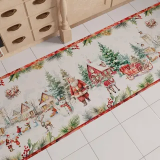 PETTI Artigiani Italiani - Weihnachts-Küchenläufer, rutschfest und waschbar, Weihnachtsteppich 52x240 cm, Xmas Santas Land, Made in Italy