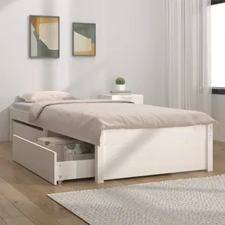 Festnight Holzbett Bett 100x200 cm mit Schubladen Massivholzbett mit Stauraum Bettrahmen Weiß Bettgestell mit Lattenrost Bettkasten Einzelbett Doppelbett