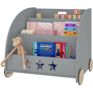Kinder Bücherregal mit Rollen Holz Multifunktionale Spielzeugregal Lagerregal