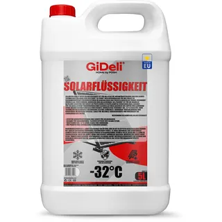 GiDeli Solarflüssigkeit 5 L - Fertiggemisch bis -32 °C für Solarthermie | Frostschutz für Flach- und Vakuumröhrenkollektoren, Erstbefüllung kleiner Anlagen, auf Propylenglykol-Basis