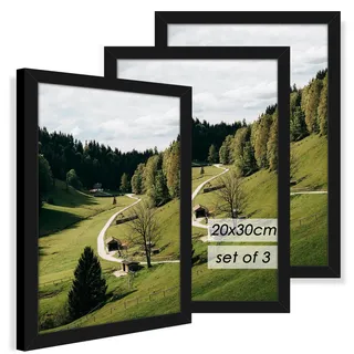 QPQIYIY Bilderrahmen 20x30 cm 3er set, Schwarz Rahmen 30x20 | 3er-Set MDF-Rahmen mit Acrylscheibe 20×30 cm, zum Aufstellen oder Aufhängen, ideal für Fotos, Bilder und Poster.