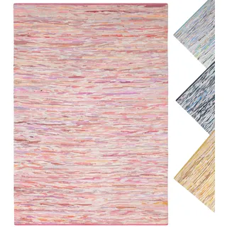 MY-RUG Handgewebter Flickenteppich aus Baumwolle | Fleckerlteppich in Handarbeit gewebt | Boho Teppich | bunter Kinderteppich, weich & strapazierfähig | Baumwollteppich | Pink, eckig 80 x 150 cm