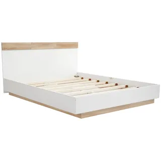 Merax Holzbett Schwebebett 140x200 Doppelbett mit Kopfteil & Lattenrost für Schlafzimmer Beige & Weiß