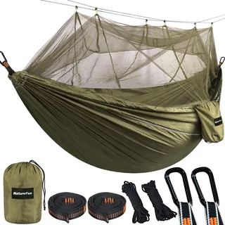 NatureFun Ultraleichte Moskito Netz Camping Hängematte (300 X 200 cm) 300kg Tragfähigkeit,Atmungsaktiv, schnell trocknende Fallschirm Nylon Enthalten 2 x Premium Karabinerhaken 4 x Nylonschlingen