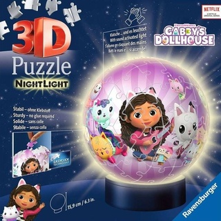 Ravensburger 3D Puzzle 11575 - Nachtlicht Puzzle-Ball Gabby's Dollhouse - für Gabby's Dollhouse Fans ab 6 Jahren, LED Nachttischlampe mit Klatsch-Scha