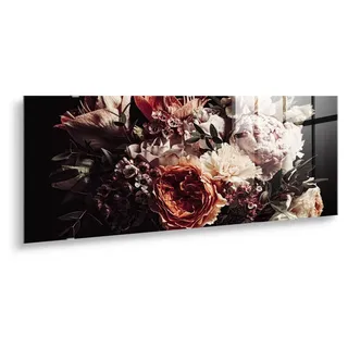 STYLER Glasbild 50x125 cm elegantes Blumenmotiv violetter Blumen modernes Wandbild Glasdekoration für Wohnzimmer Schlafzimmer Büro GLASSPIK BOUQUET