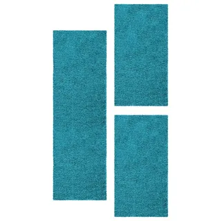 Teppium Teppich Unicolor - Einfarbig, Rechteckig, Höhe: 30 mm, Schlafzimmer Teppich Bettumrandung Läufer Set 3 teilig Türkis blau 100 cm x 700 cm x 30 mm