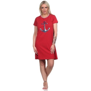RELAX by Normann Nachthemd Maritimes Damen kurzarm Nachthemd mit Anker-Motiv - 122 10 755 rot 40-42