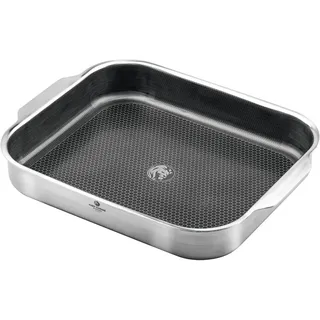 Bräter rechteckig 5,5 L Edelstahl, Induktion, Keramik-Antihaft ohne PFAS | Bratfläche 35 x 29 cm, Topf mit 5,5 Liter – Edelstahl mit Aluminiumkern, keramische Fusion®-Pro-II Beschichtung ohne PFAS