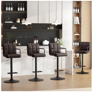 LuxusKollektion Barhocker Barhocker höhenverstellbar PU Leder Armlehnen 4 Stück Schwarzbraun braun