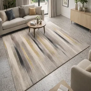 Generisch Teppich Quadratisch,Modernes abstraktes Design Gelb, Grau, Beige Braun, 200 x 200 cm, Kurzflor Teppiche Schlafzimmer Wohnzimmer Dekoration, fußbodenheizung geeignet
