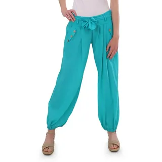 malito more than fashion Haremshose malito Damen Pumphose mit Bindegürtel 3418 Aladinhose Sommerhose mit elastischem Bund & Bindegürtel Einheitsgröße blau 34-40