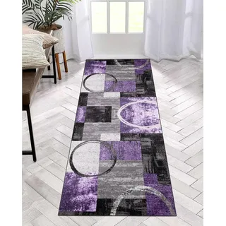 ZDYHMrj Teppich Läufer Flur Küche rutschfest waschbar Teppichläufer Lang 70X150CM Grau lila Modern Design Meterware Korridor Tepiche Esszimmer Schlafzimmer Wohnzimmer Schmutzfangmatte Küchenteppich