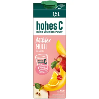 hohes C Milder Multivitamin (1 x 1,5l), 100% Saft, Apfel, Orange, Acerola, Mango, 7 Vitamine, ohne Zuckerzusatz laut Gesetz, weniger Säure, vegan (Packung mit 10)