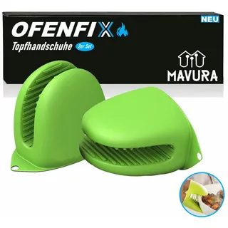 MAVURA Topfhandschuhe OFENFIX Mini Ofenhandschuhe Silikon Topf Handschuhe Anti Rutsch, Hitzebeständige Topflappen Kochhandschuhe hitzebeständig [2er] grün