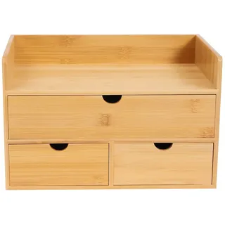 Schreibtisch-Organizer Bambus Schreibtischbox Aufbewahrungsbox mit 3 Schubladen für Büro Organizer 33 * 19 * 20cm