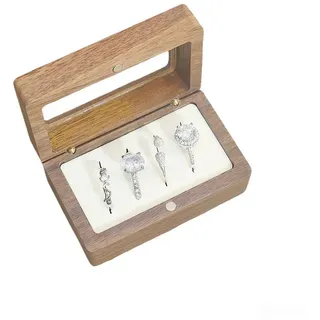 Jumpeak Schmuckkasten Schmuckkästchen Holz,Ringbox Verlobung,Geschenke für Frauen,Walnußholz (rund,elliptisch,quadratisch,portabel,klein,portabel, Schmuckaufbewahrung,Aufbewahrungsbox mit Deckel,Präsentationsbox), Schmuckkästchen,Ringbox Hochzeit 1-2 Ringe,schmuckkästchen klein weiß rechteckig | Ø 7 cm x 5 cm x 3.4 cm