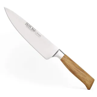 Burgvogel Solingen Kochmesser 20 cm geschmiedet Olivenholz, Oliva Line, rostfrei, deutsches Küchenmesser, hell, scharf
