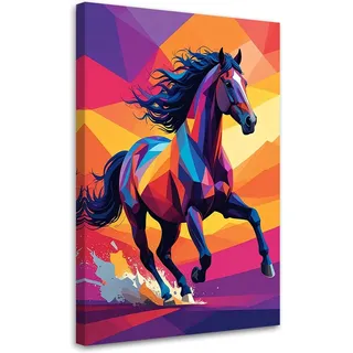 Leinwandbild Buntes Geometrisches Galoppierendes Pferd 60x90