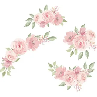 Set Rosa Blumen-wandaufkleber, Elegante Rosa Aquarell-blumen-wandtattoos, Rosa Blumentapete Für Wohnzimmer, Schlafzimmer, Mädchenzimmer