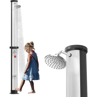 LZQ Solar Gartendusche 40L, Solardusche für Garten, Terrasse & Camping, Außendusche mit Duschkopf, Pooldusche Outdoor Dusche, Wasserhahn & Anschluss für Gartenschlauch inklusive (Silber-Schwarz)