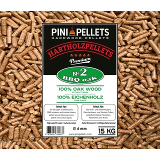 PINI Hartholz Pellets 100% Eiche Nr. 2 BBQ Oak 15 Kg Grillpellets zum Grillen Räuchern Smoken