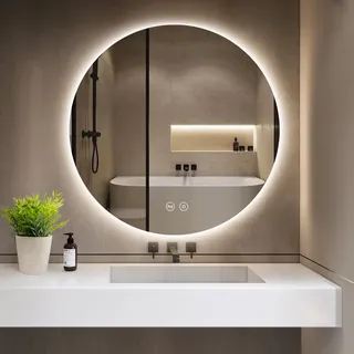 GIMBELEN Badspiegel mit Beleuchtung, LED Runder Spiegel mit Beleuchtung, 3 Lichtfarben, Dimmbar, Touch-Schalter, Speicherfunktion, Energiesparend, Rund IP44 Wasserdicht Badezimmerspiegel 60 cm