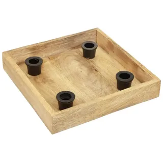 Viana Kerzenhalter Kerzentablett Holz Tablett mit Stabkerzenhalter Natur Adventskranz