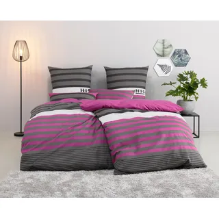 Bettwäsche OTTO HOME "Majoran", lila (beere), B/L: 155cm x 220cm, 1 Stk., 1 Stk., Linon, B/L: 40cm x 80cm, 2 Stk., Linon, Obermaterial: 100% Baumwolle, Bettwäsche, Bettwäsche, gestreifte Bettwäsche in 4 Qualitäten, Marke H.I.S by OTTO home