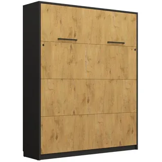 QMM TraumMöbel Schrankbett Wandbett modern vertikal GN 160 x 200 mit LED weiß congo eiche (Möbelstück, 1-St., Schrankbett vertikal 160x200) vertikal klappbar braun
