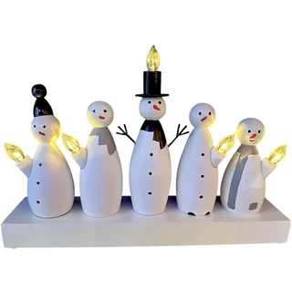 Star-Max LED Schneemann Deko aus Holz – 5 Schneemänner mit warmweißen Glühbirnen-LEDs – Weihnachtsbeleuchtung mit Timer – Batteriebetrieb – 33x7x22,5 cm – Innenbereich – Winterdeko