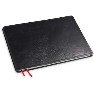 X17-A5+ Querformat Notizbuch/Personal Organizer | 9 mm dünn | schwarz, aus Leder. Nachfüllbar. Notizheft (blanko) mit Doppeltasche, Made in Germany.