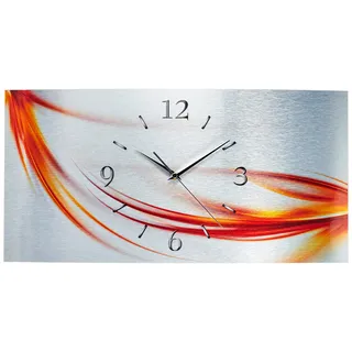 Kreative Feder 3D Designer-Wanduhr Abstrakt aus gebürstetem Aluminium Größe 50x25cm Farbe Silber-orange