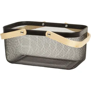 Lifestyle & more Aufbewahrungskorb mit Henkel für Kleidung Deko oder Accessoires schwarz aus Stahl und Holz 37x24x18 cm