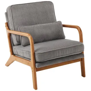 VINGLI Cocktailsessel, Moderner loungesessel, Sessel mit Massivholz, Lesesessel, bis 200 kg belastbar, Cord-Stoff grau
