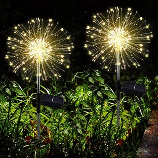 Joycome Gartendeko Solarleuchten für Außen, 2 Stück 150 LED Solarlichter Pusteblume, 8 Modi Solarstecker Gartenbeleuchtung Wetterfest Solarlampen Feuerwerk für Balkon Terrasse Blumenkästen Deko