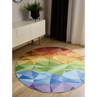 benuta Teppich George, rund, Höhe: 5 mm, Vintage-Look, Kurzflor, Teppich Wohnzimmer, Schlafzimmer, Waschbar bunt rund | Ø 160 cm x 5 mm
