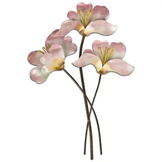 Kaufhaus le petit Wanddekoobjekt Wanddeko Blume Blüten Zweig Metall Wandbild Deko Bild Skulptur Figur, Dekofigur Dekoskulptur Dekoobjekt Wandhänger aus Metall