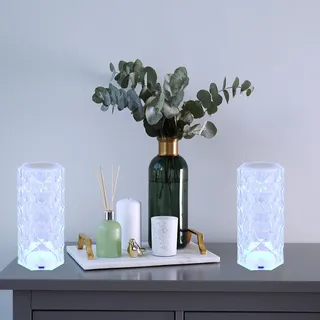Tischlampe Nachttischleuchte Kristalllampe RGB Touch Akkuleuchte dimmbar LED 2x