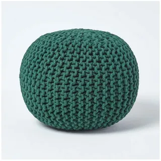 Homescapes Pouf Runder Strickpouf 100% Baumwolle, tannengrün grün