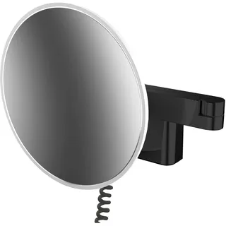 EMCO evo LED Rasier- und Kosmetikspiegel, Wandmodell, Doppelgelenkarm, Vergrößerung 5-fach, rund, Stecker, 109513340, schwarz